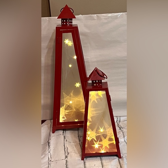Metal Lantern Set W/glass Windows Latch Door Inner Hanging Hook 23'/14.5' Large - Picture 1 of 16